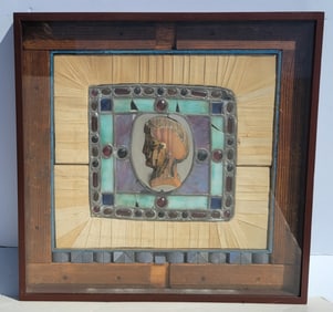 Varujan Boghosian Large Semi Abstract Mixed Media Portrait Assemblage Stained Glass Shadow Box