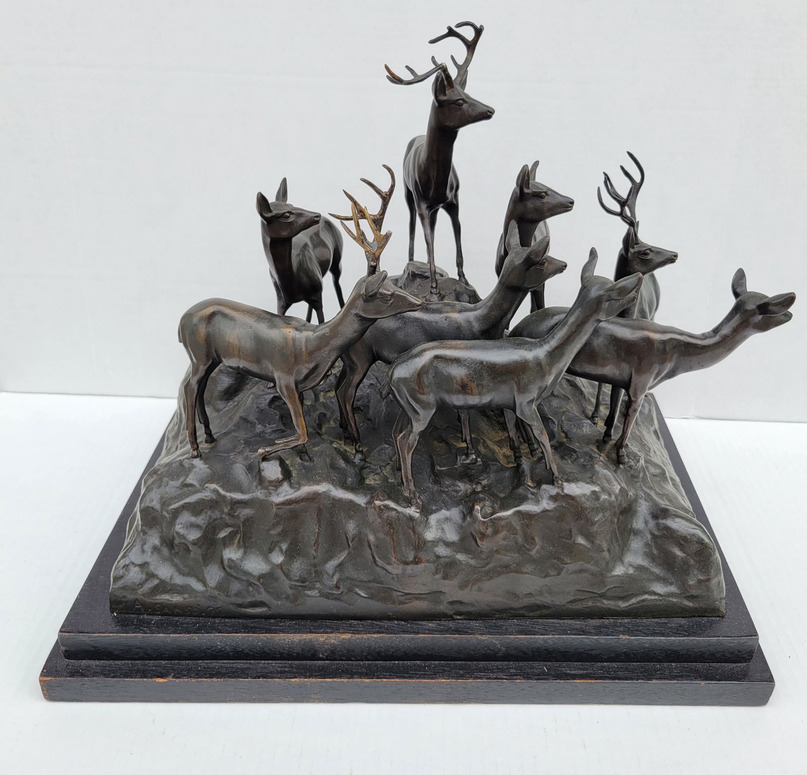 Large Heavy A Sanso 1972 Bronze Herd Of Deer Animalier Statue Sculpture Figure Group 18.75in Wide (1 of 9)