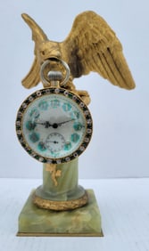 Gilt Bronze Eagle French 8 Day Pendant Ball Clock Onyx Pedestal Paste Bezel Grand Tour Beaux Arts