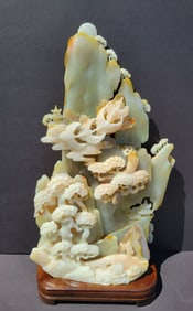Monumental Chinese Jade Related Hardstone Scholar Stone Boulder Form Carving Stone Sculpture