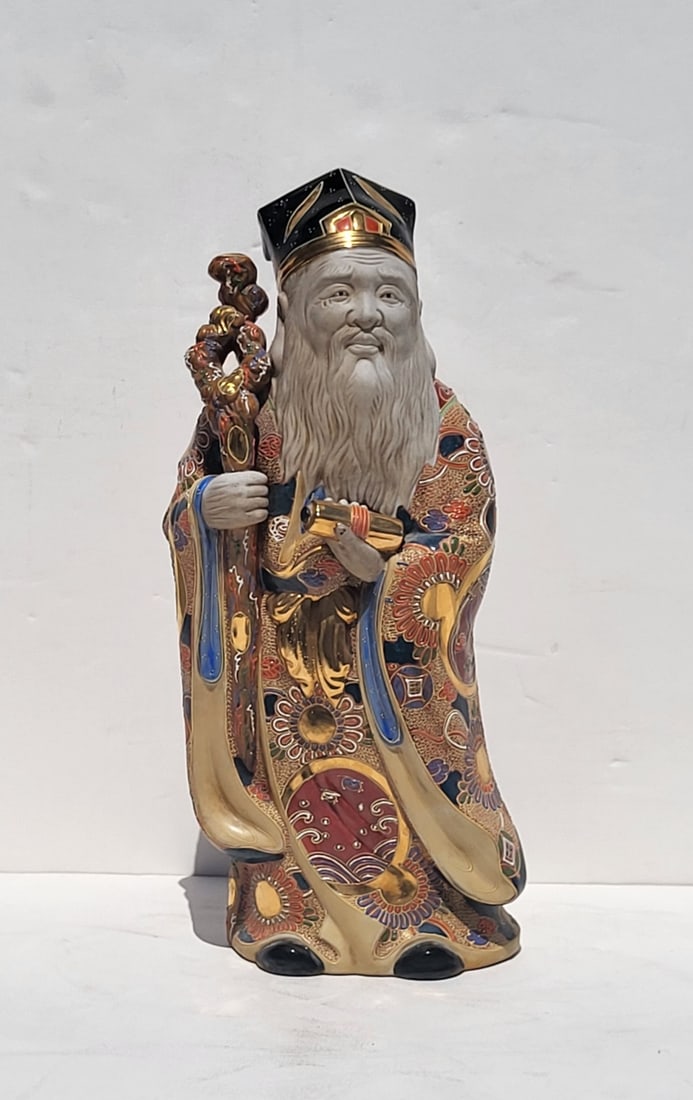 Large Signed Vintage Japanese Satsuma Moriage Gilt Pottery Asian Possibly Chinese Immortal Figure (1 of 6)