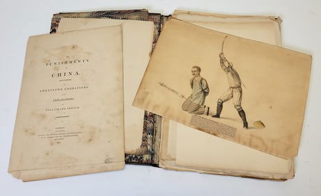 Antique Punishments Of China 1801 London Torture Engraving Partial Chinese Portfolio 14 X 11 Inches