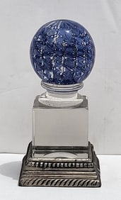 Signed Murano Manner Paperweight Art Glass Ball On Stand With Additional Base 5.25in x 3.125in Plus