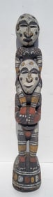 Vintage 30in Polychrome New Guinea Carved Painted Two Figure Nude Male Totem Statue Sculpture