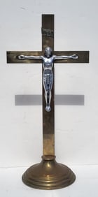 Large Heavy Vintage 24.25in Brass Or Bronze Crucifix Aluminum Art Deco Christ On A Cross Chapel