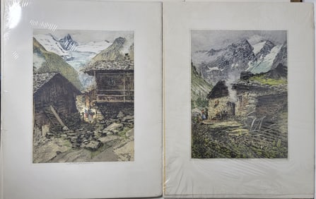Two Large Shrinkwrapped Luigi Kasimir 1948 Colored Etchings