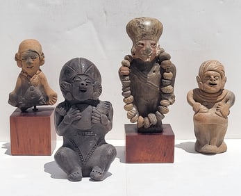 Collection 4 Pre Colombian Pottery Figures 4.5 To 6.5 Inches High