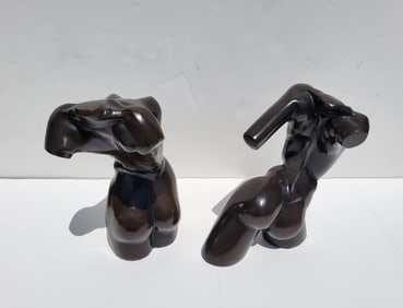 Pair MCM To Contemporary Nude Female Bronze Torso Sculpture Statues 9.3 Inches Heavy