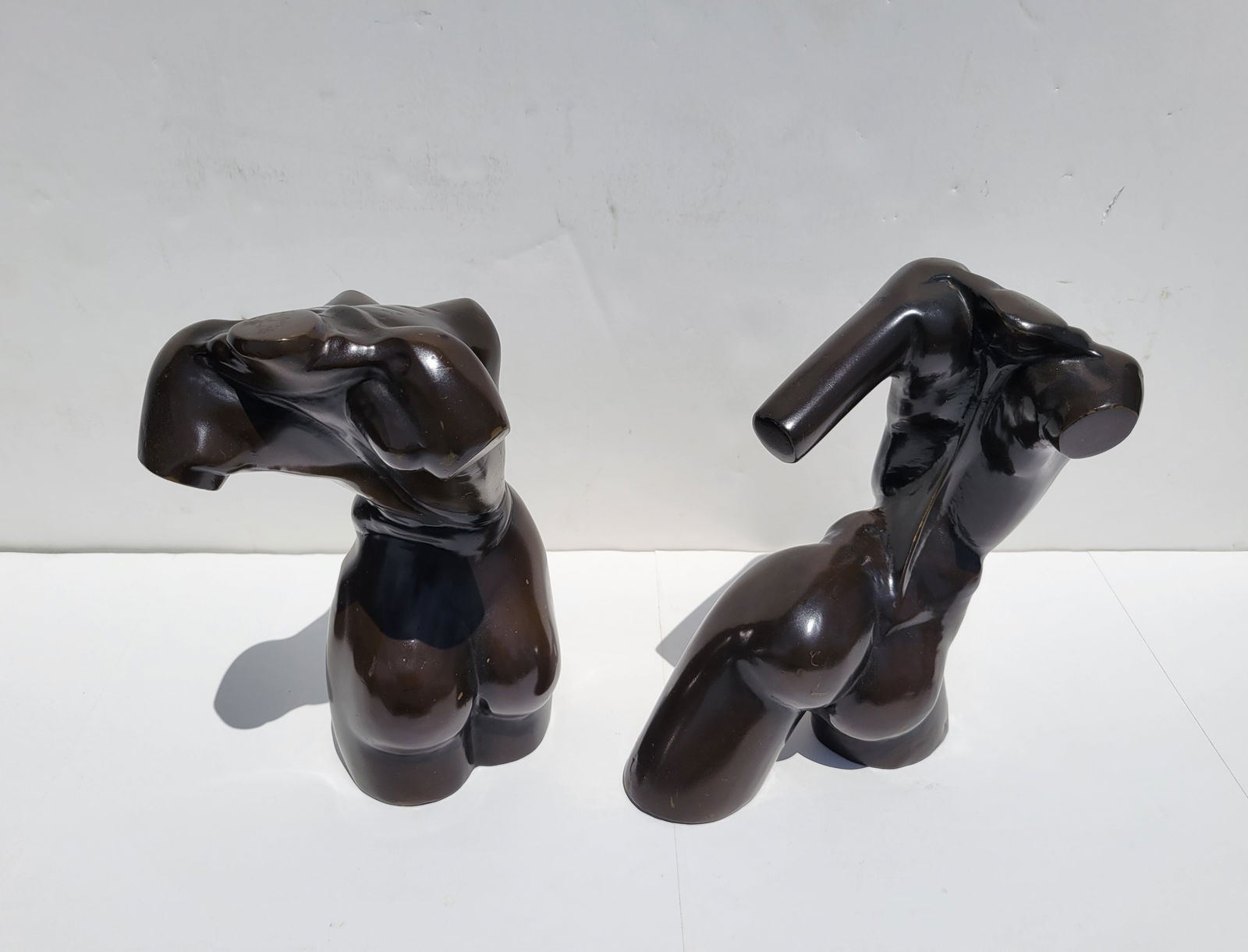 Pair MCM To Contemporary Nude Female Bronze Torso Sculpture Statues 9.3 Inches Heavy: Pair MCM To Contemporary Nude Female Bronze Torso Sculpture Statues 9.3 Inches Heavy. Average height 9.3 inches, no visible signature, see condition report including for rubs. Provenance: Collection o