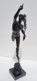 Vintage To Antique 20 Inch Hermes Mercury Caduceus Extensively Inscribed After Giambologna Nude Male