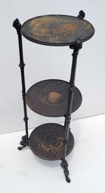 Chinese Motif Antique Brass Tri Level Stand Table Dragon And Or Griffons Claw Feet Cast Iron