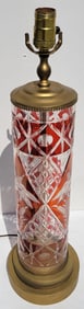 Old Cranberry Flash And Cut Clear Cylinder Table Lamp 23in x 6.5in Overall To Top Of Socket