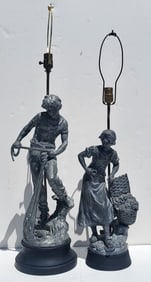 Pair Associated Figural Lamps After Louis Auguste And Hippolyte Francis Moreau Male Female Art