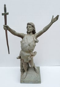 Large Alphonse Cagna 35inch Siegfried White Metal Statue Continental Sculpture Spelter Figure Signed