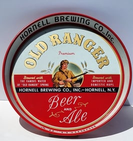 Old Ranger Hornell NY Litho Beer Tray 12 Inches Diameter