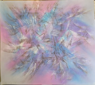 Very Large Tommy Montoya Native American Semi Abstract Pastel Painting 32.25in x 40in Than Ts Ay Tas