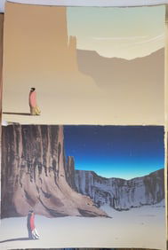 RC Gorman 2pc Canyon De Chelly Day And Night Lithograph Suite Ed40 1980 Signed Stamped 22.5in x 30in