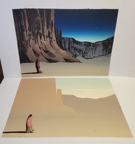 RC Gorman 2pc Canyon De Chelly Day And Night Lithograph Suite Ed40 1980 Signed Stamped 22.5in x 30in