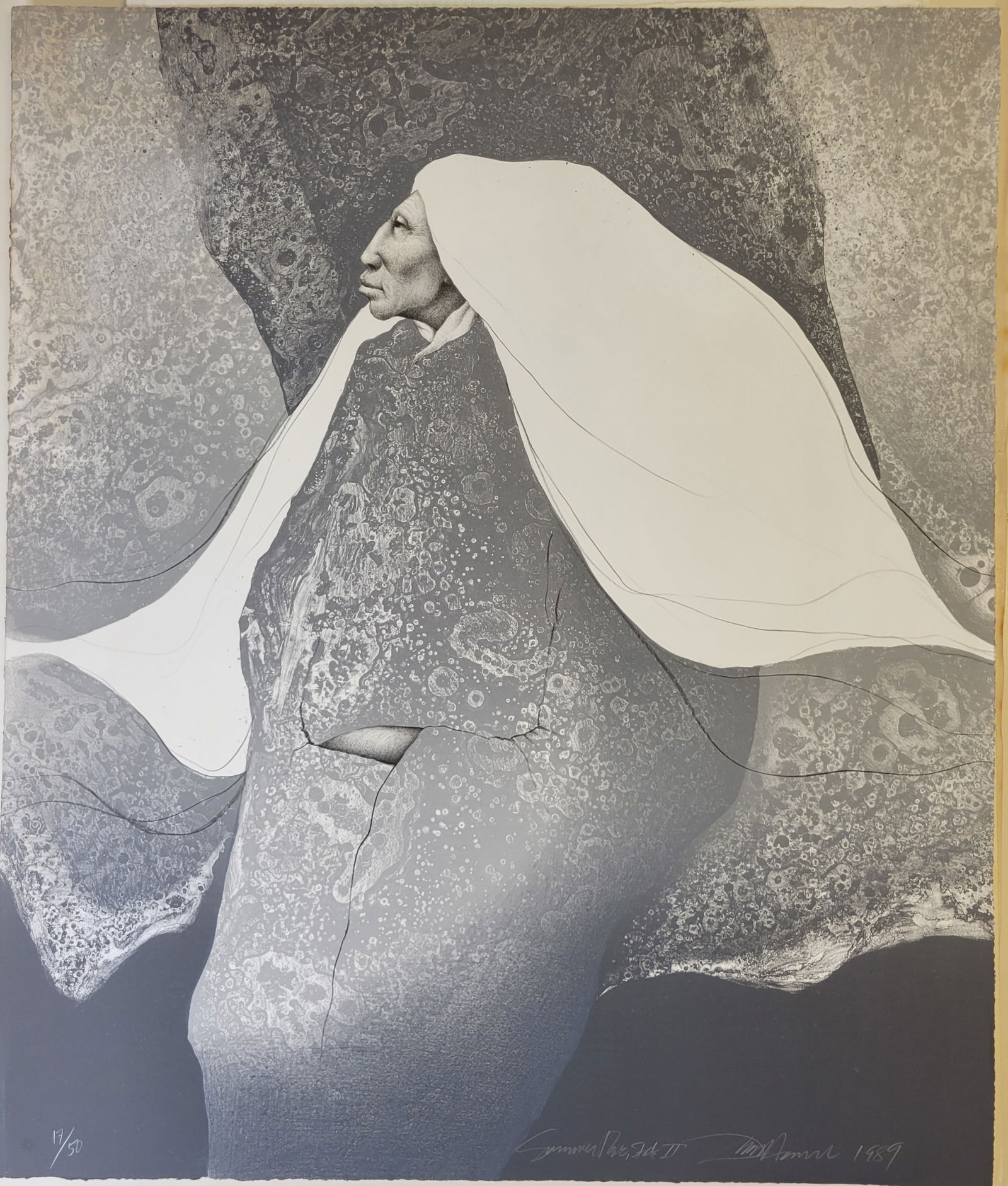 Large Frank Howell 1989 Lithograph Native American Portrait Ed50 Lakota Sioux 32.875in x 28in Signed (1 of 3)