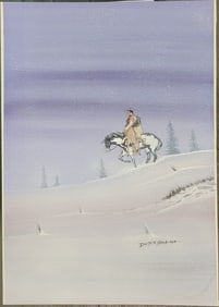 Doc Tate Nevaquaya Comanche Winter Gouache Horse Native American Rider Winter Landscape Painting