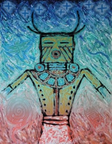 Dan Viets Lomahaftewa Painting Hopi Choctaw Gouache Native American Artist Standing Figure Probably