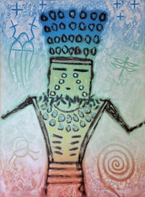 Dan Viets Lomahaftewa Painting Hopi Choctaw Gouache Native American Artist Standing Figure Ancient