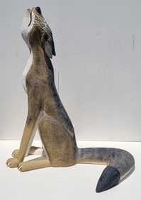 Large Leroy Ortega Carved Wood Painted 26in High Coyote Statue Sculpture Figure
