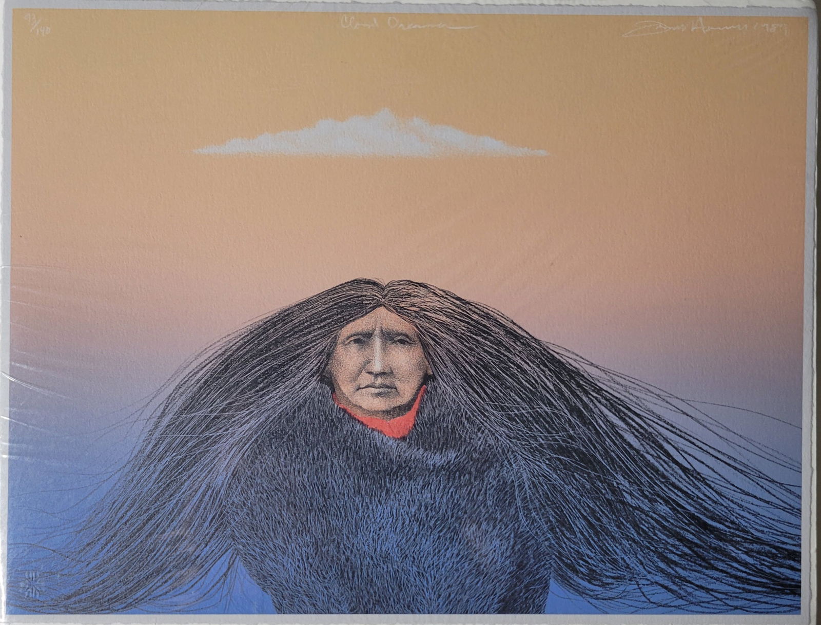 Frank Howell 1987 Lithograph Native American Cloud Dreamer Portrait Ed140 Lakota Sioux 9in x 12in (1 of 2)