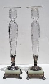 Pair Fine Pairpoint Crystal Candlesticks 15.25in High Overall Clawfoot Silverplate