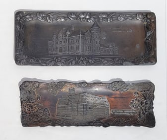 Lot 2 Rochester Poughkeepsie Antique Upstate NY Souvenier Silverplate Relief Pen Trays