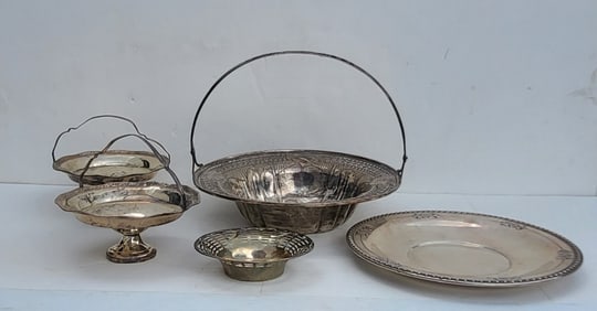 Lot 5 Sterling Silver Serving Plates Bowls Baskets 26ozt Holloware