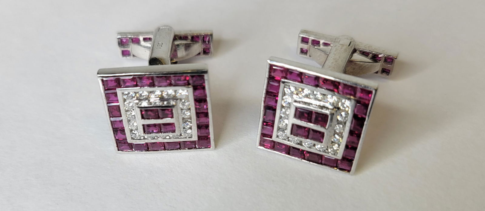 Pair Ruby Diamond 18k White Gold Cufflinks 10.4dwt 16.3g Total Weight (1 of 1)