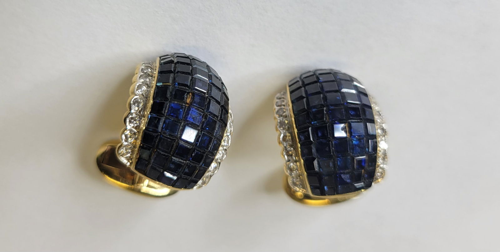 Pair Sapphire Diamond 18k Yellow Gold Cufflinks ll.7dwt 18.3g (1 of 3)