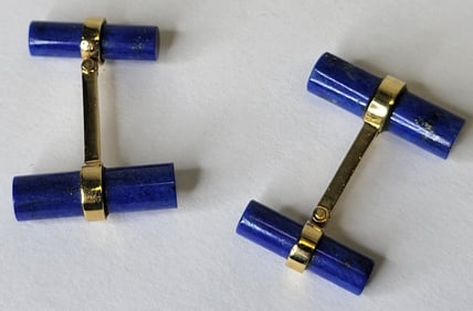 Pair Lapis Lazuli 18k Yellow Gold Cufflinks 7dwt 11g Total Weight Possibly Boucheron