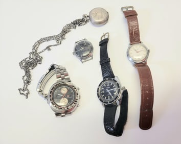 Watch Collection 5pcs Incl Seiko UFO Eloga Jacot Elgin Sportsman Sears Diver