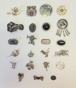 Collection 23 Pins Brooches Mostly Sterling And 925 Silver 250 Tg Estate Find