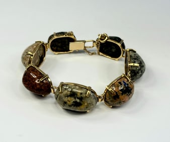 Large Cabuchons 14k Attributed To Willis Rock Shop Polished Granite Link Bracelet 29.6Tdwt 46Tg 7in
