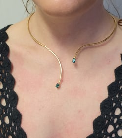 Asymmetrical Mod Yellow Gold Emerald Collar Necklace 11.8Tdwt 18.4Tg Studio Artisan Estate Find