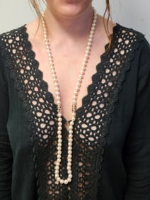 Exquisite Subtle Pink Lustre Sapphire Ruby Diamonds 38in Opera Length Pearl Strand Necklace 118Tg