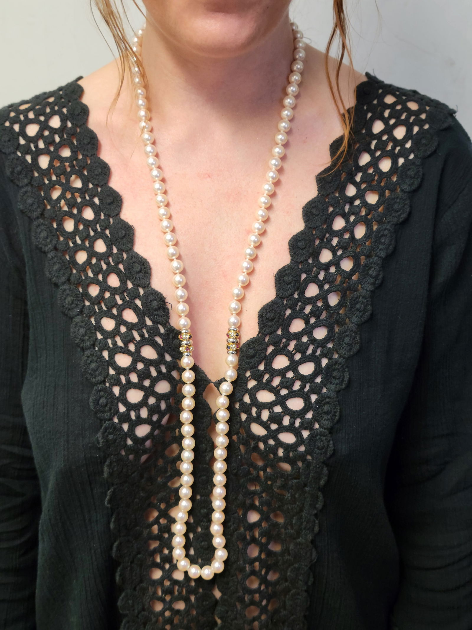 Exquisite Subtle Pink Lustre Sapphire Ruby Diamonds 38in Opera Length Pearl Strand Necklace 118Tg (1 of 1)