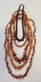 Lot 5 Amber And Or Bakelite Vintage Plastic Bead Necklaces 20.5in To 38in 290 Tg Estate Find