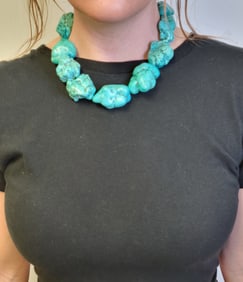 Big Chunky Turquoise Boulder Nugget Necklace 234g 18in Overall With 14.5in Of 1.25in x 1.5in Plus