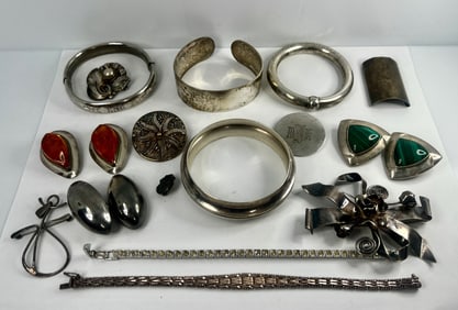 Estate 2 Georg Jensen Hobe And 925 Sterling Silver Bangle Brooches Rattle Earrings More 10.7Tozt