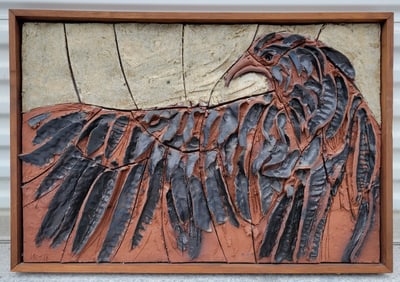 Heavy Harold Nosti Ceramic Relief Plaque Sculpture Eagle Art Pottery