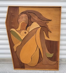 Heavy Harold Nosti 3D High Relief Seated Nude Woman Wood Collage Assemblage Wall Sculpture