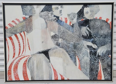 Large Joseph Testa Seca Nude Seated Figures Semi Abstract Psychedelic Brutalist Vintage Tampa FL Art