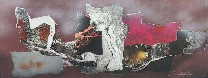 Large Laszlo Dus Original Monotype Collage With Lithograph Pastel And Airbrush Painting Park West CO