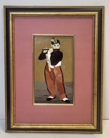 Italian Pietra Dura After Edouard Manet Framed Hardstone Musician Plaque 10.5 X 5.875 Inches Sight