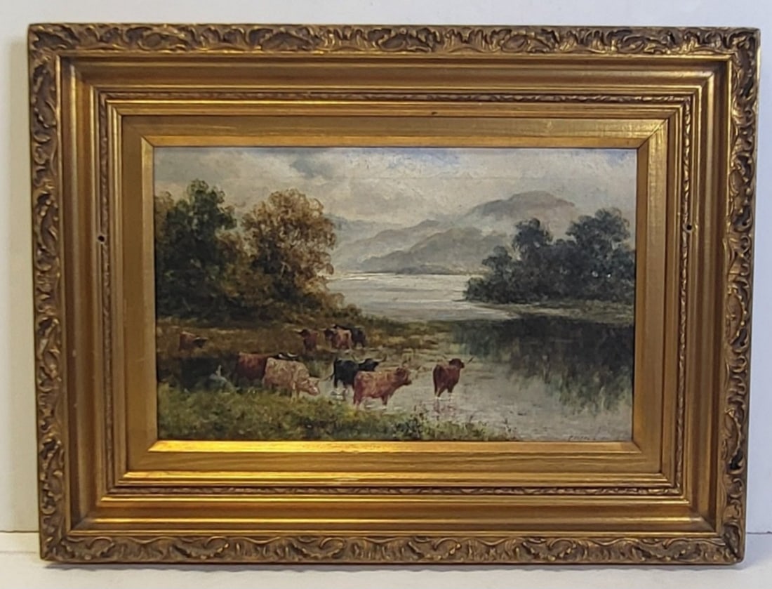 William Langley Highland Cattle Watering 19C British Landscape Painting (1 of 6)