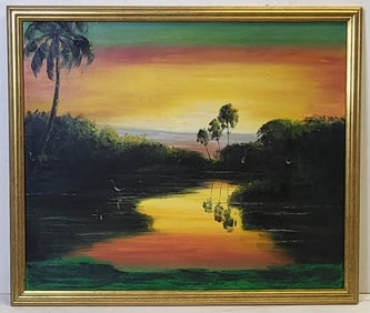 Florida Highwaymen Or Indian River School Unsigned Possibly African American Outsider Folk Art Paint